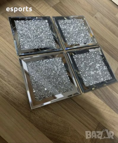 Луксозни огледални подложки за сервиране комплект от 4 сет стъкло  coaster coasters, снимка 2 - Прибори за хранене, готвене и сервиране - 32927090