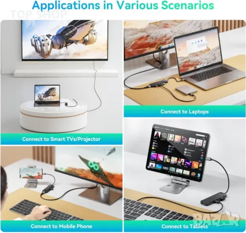 Yottamaster 7-в-1 USB C хъб, 4K HDMI, 5Gbps USB-Aх3, 100W PD USB-C, снимка 4 - Захранвания и кутии - 49457523