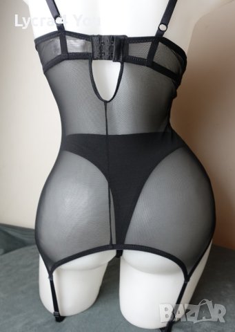 Petite Fleur 75В/C луксозен черен корсет с пришити/вградени жартиери, снимка 2 - Бельо - 43291706