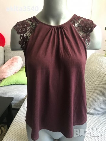 Виненочервен потник с дантела, снимка 1