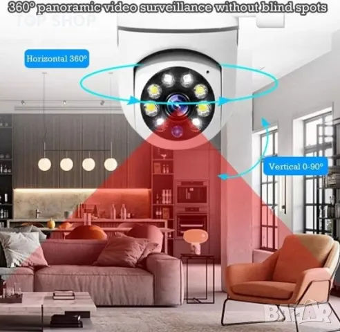 Wifi камера за видеонаблюдение Tnagora, FULL HD, Интериор / Екстериор, Панорама/Наклон 360 градуса,, снимка 4 - HD камери - 48853602