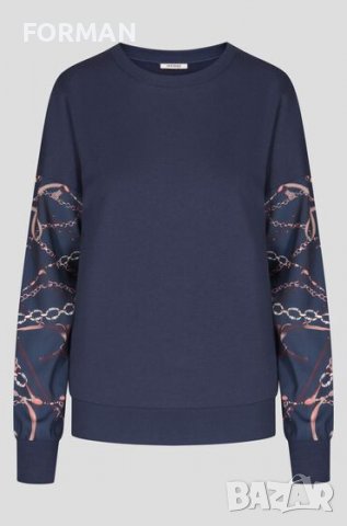 УНИКАЛНА синя плътна блуза с цветни ръкави от тюл, снимка 3 - Блузи с дълъг ръкав и пуловери - 37814207