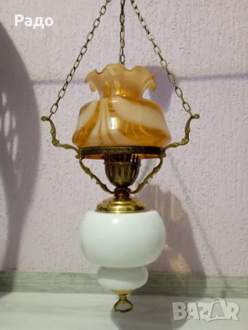 Старинен бароков полилей със стъклен абажур, снимка 2 - Полилеи - 49570007