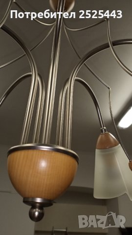 Абажур (полилей) - метален с дървени елементи   - с 5х3 W - Нови LED крушки Е14 - 3000К топло бяло, снимка 10 - Полилеи - 39494665