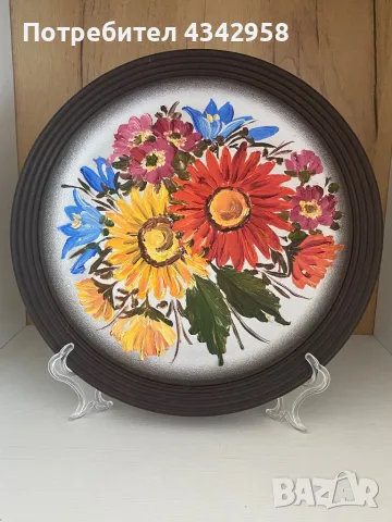 Керамична чиния за стена със цветя.Германия., снимка 1
