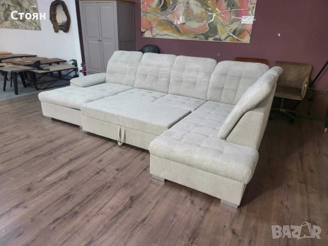 ПРОМОЦИЯ!!!Бежов П-образен ъглов диван от плат рипсено кадифе Nixon, снимка 9 - Дивани и мека мебел - 52829958