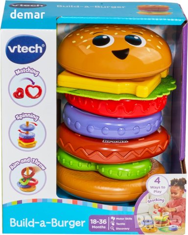 VTech Baby Бургер играчка за подреждане и сортиране с 6 парчета храна за малки деца, снимка 4 - Образователни игри - 43948674