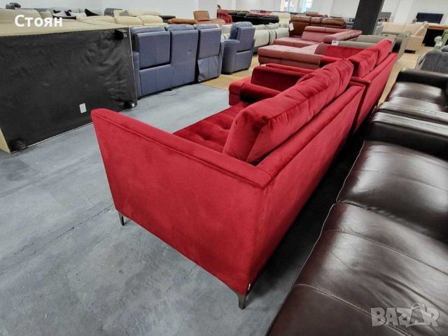 Нови Червени дивани от плат тройка,двойка и табуретка "Idol", снимка 11 - Дивани и мека мебел - 39711887