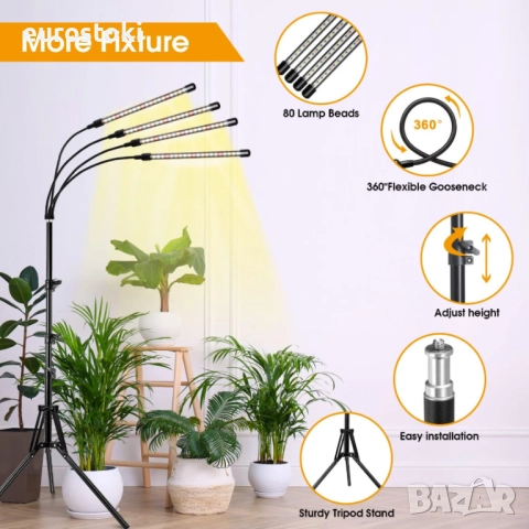 GroCruiser фитолампа с 8 глави и статив за високи растения,  с пълен спектър, таймер (4/8/12 часа), снимка 5 - Други - 51897511