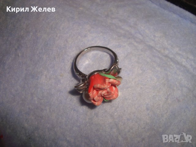Прекрасен нежен флорален АРТ ПРЪСТЕН РОЗА с ПЕРЛА и КРИСТАЛИ и БЯЛА ПОЗЛАТА 21074, снимка 11 - Пръстени - 37451987