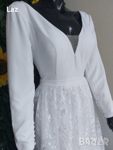 сватбена булчинска рокля с шлейф и ръкави, снимка 4 - Сватбени рокли - 39853055