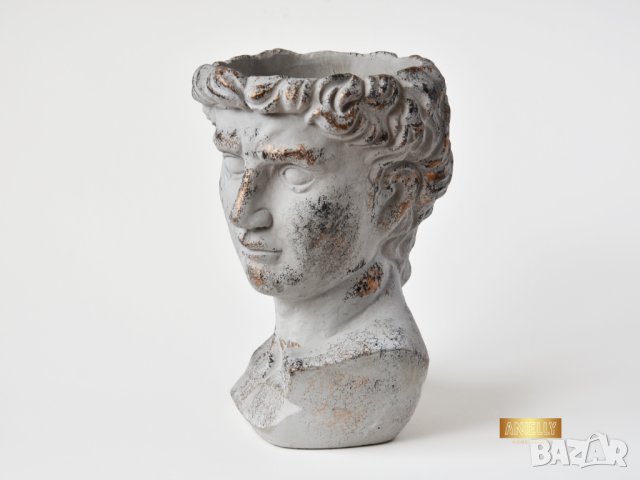 Декоративна кашпа скулптура / Градинска кашпа с формата на мъжки бюст, снимка 2 - Саксии и кашпи - 40513103