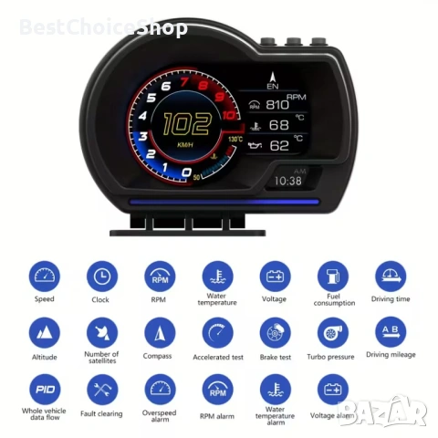 Head Up Display OBD2 + GPS, скоростомер , снимка 10 - Аксесоари и консумативи - 53517167