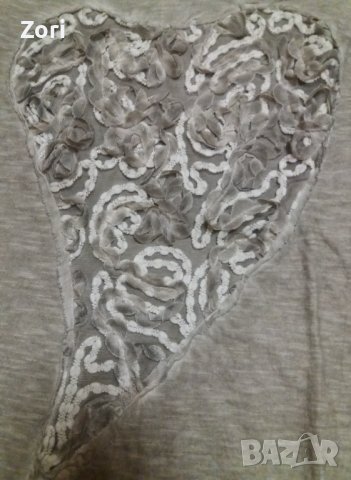 Бежова риза/блуза с апликаця от шнурчета - сърце, снимка 2 - Ризи - 42998837