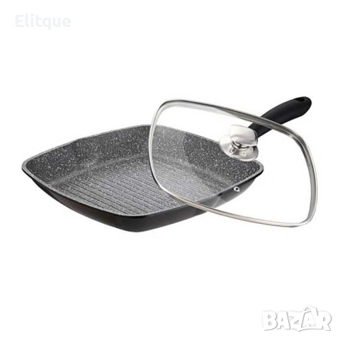 Грил тиган 28см с капак и мраморно покритие Cheffinger – за индукция, с противоплъзгаща дръжка, снимка 2 - Съдове за готвене - 53427494