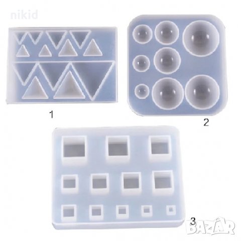 Триъгълник Квадрат Куб Кръг Полусфера полусфери прозрачен силиконов молд форма фондан смола бижу, снимка 2 - Форми - 27467966