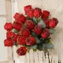 Нови Червени копринени рози 20 броя реалистични цветя 52см за украса, снимка 7