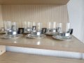 Ретро чаши за чай от йенско стъкло с метални подложки, снимка 1 - Сервизи - 35069921