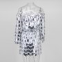Сребриста бална абитуриентска официална къса рокля лукс с пера пайети, снимка 5