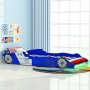 Детско легло “състезателна кола“, LED лента, 90x200 cм, синьо, снимка 1