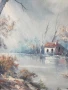 67х55см/голяма картина масло върху платно/есенен пейзаж/къща-река-дървета/дървена рамка, снимка 5