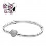 Сребърна гривна тип Пандора, закопчалка сърце с подарък талисман по избор, снимка 1 - Гривни - 33578176