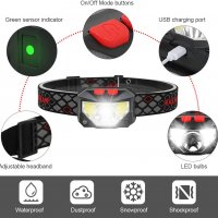 10 W LED челник, фенер за глава, CREE LED + COB CREE LED, СЕНЗОР ЗА ДВИЖЕНИЕ, micro USB, снимка 4 - Къмпинг осветление - 33165184