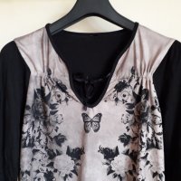 Елегантна блуза с цветя и пеперуда , снимка 1 - Блузи с дълъг ръкав и пуловери - 26335700