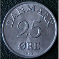 25 оре 1957, Дания, снимка 1 - Нумизматика и бонистика - 28379193