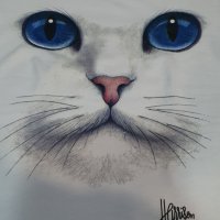 Страхотна нова дамска тениска с 3D принт котка със сини очи, снимка 9 - Тениски - 28344647