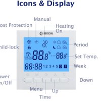 Beok BOT-313W.BL Кабелен програмируем LCD стаен термостат Управление на газов котел Интелигентен тем, снимка 7 - Друга електроника - 42962369