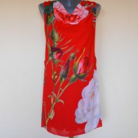 Червена рокля с флорални мотиви, снимка 2 - Рокли - 31130910