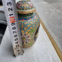 Клоазоне cloisonne клетъчен емайл бронз ваза буркан, снимка 7 - Антикварни и старинни предмети - 44844835