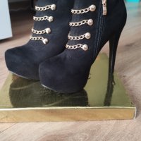 Дамски черни обувки на висок ток велур с златисти елементи 36 номер  , снимка 5 - Дамски елегантни обувки - 38459998