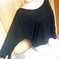 Черна А-образна блуза широк модел с 3/4 ръкав и цип М, снимка 1 - Тениски - 32990766