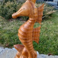Красива дърворезба на морско конче и риба, снимка 5 - Декорация за дома - 43804157