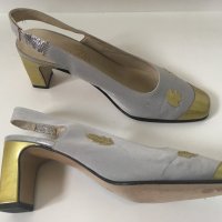 Heyraud Paris 41 луксозни официални френски обувки сребърно и златно , снимка 1 - Дамски елегантни обувки - 32962479