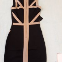 Черна луксозна ластична рокля с бежова гарнитура , с дълъг стабилен цип , елегантна , къса, секси , снимка 8 - Рокли - 37249692