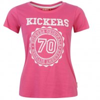 Страхотна тениска с къс ръкав в бял и розов цвят  " Kickers  ",внос от Англия, снимка 4 - Тениски - 28243755