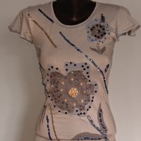 Декорирана еластична блуза / памук и ликра - хипоалергична, снимка 2 - Тениски - 26696649