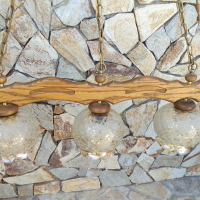 Уникален масивен дървен полилей с красиви стъкленици, синджири и розетка , снимка 4 - Лампи за таван - 44928643