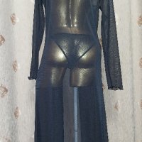 DISCOVERY M Черен дълъг халат от прозрачен еластичен тюл , снимка 1 - Нощници - 43262852