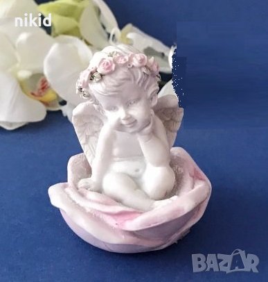 3D голям Ангел с венче върху цвете силиконов молд форма фондан шоколад гипс свещ, снимка 1