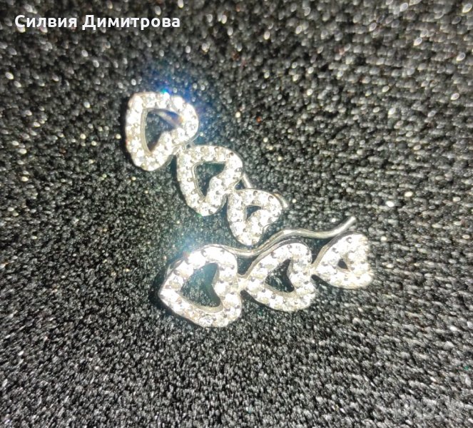 Сребърни обеци със сърца по ухото печат 9️⃣2️⃣5️⃣, снимка 1