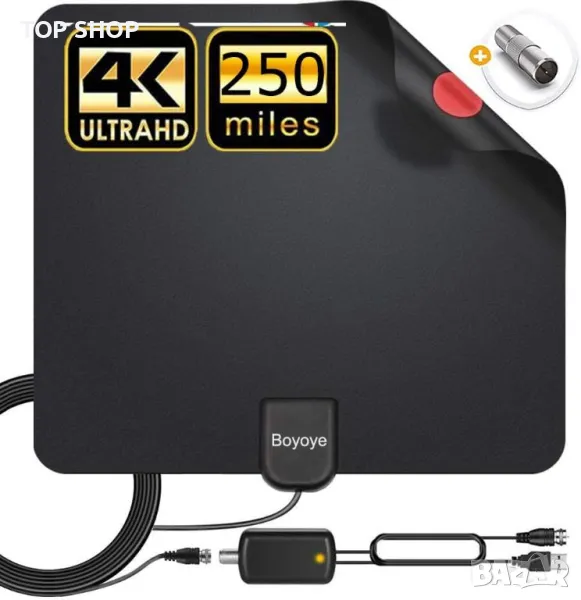 Boyoye TV Антена за Digital Freeview за местни канали 400+ км обхват с усилвател на сигнала, 5 м, снимка 1