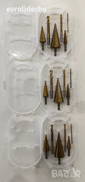 ШОК ЦЕНА!!! СТЪПАЛОВИДНИ/КОНУСНИ И ФРЕЗЕРИ СВРЕДЛА-БУРГИИ 4-32ММ. 6 БРОЯ КОМПЛЕКТ., снимка 1