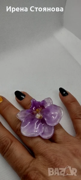 Регулируем пръстен с естествен цвят на орхидея. , снимка 1