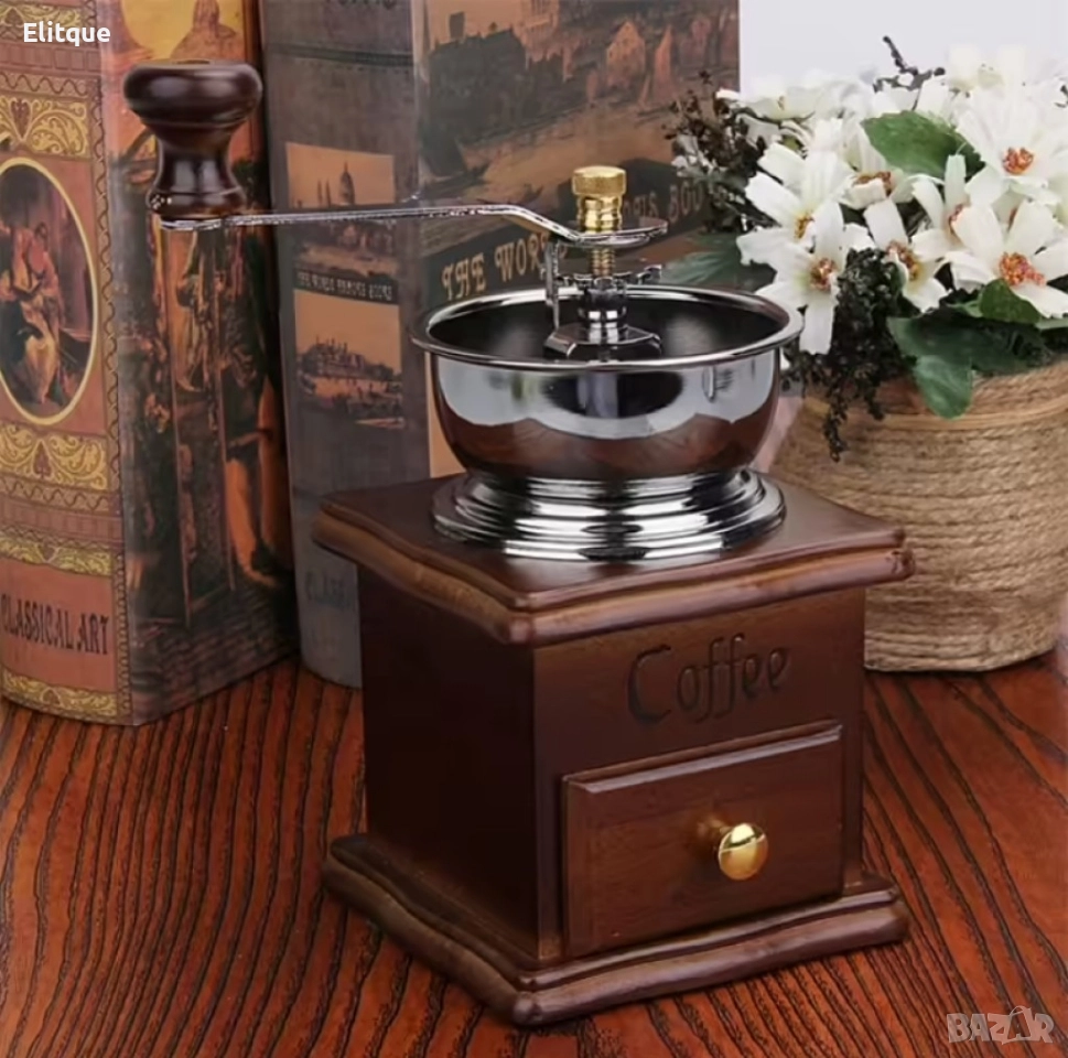 Кафемелачка ръчна Rosberg, Керамичен механизъм, Корпус от метал и дърво, Кафяв, снимка 1