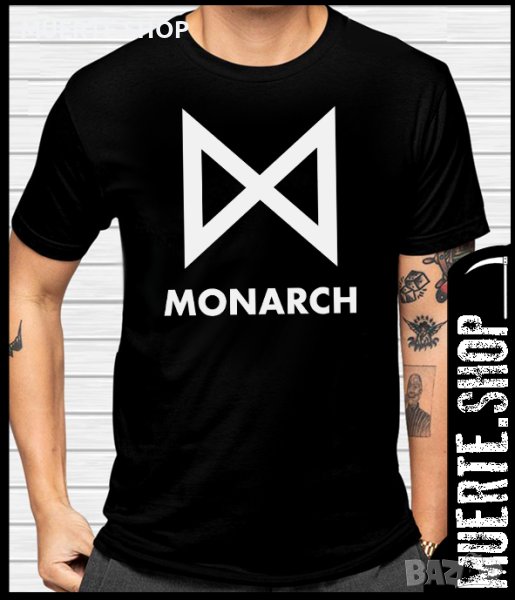 Черна тениска с щампа MONARCH LOGO, снимка 1