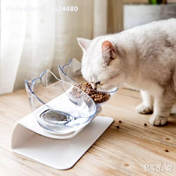 Модерна двойна купа за храна и вода за котки, снимка 1